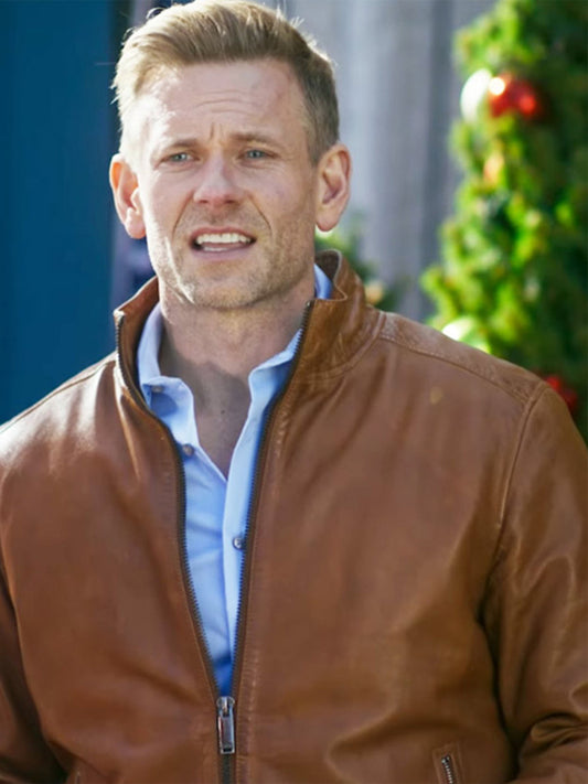 A Christmas Less Traveled Eric Johnson Brown Leather Jacket Sale