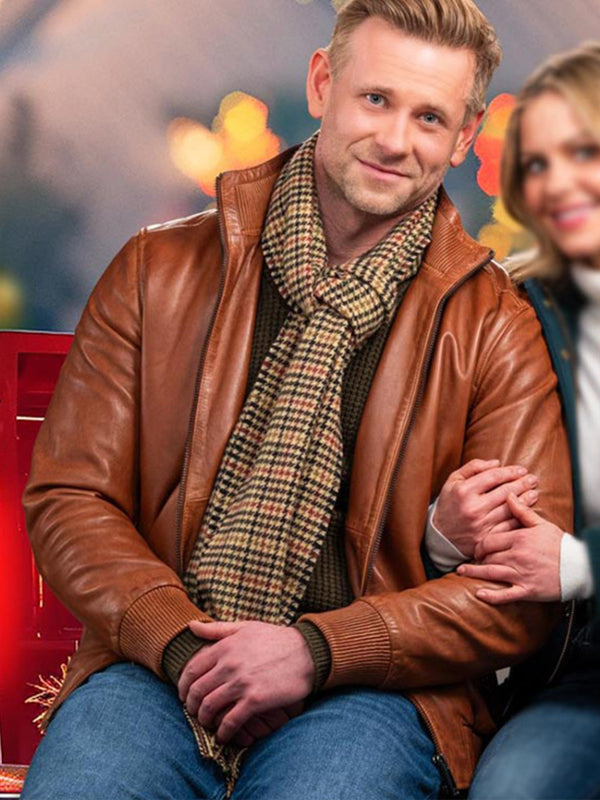 A Christmas Less Traveled Eric Johnson Brown Leather Jacket