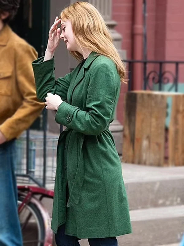 A Complete Unknown Elle Fanning Green Wool Coat Winter Sale for Women