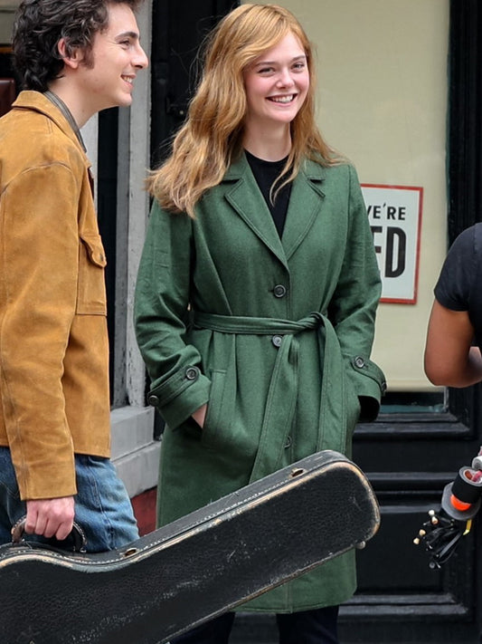 A Complete Unknown Elle Fanning Green Wool Coat