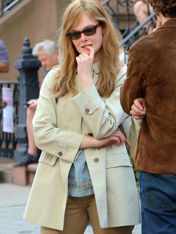 A Complete Unknown Elle Fanning Off White Cotton Coat Celebrity Sale
