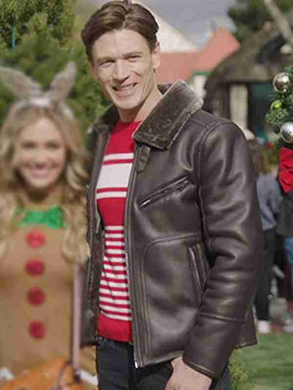 A Very Charming Christmas Town Sawyer Larsen Shearling Leather Jacket Shop now