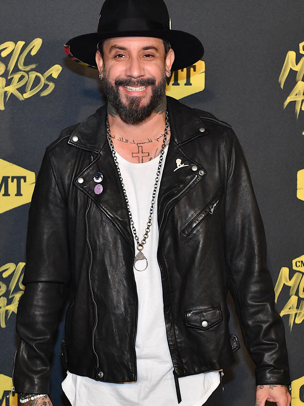 AJ McLean Brando Biker Black Leather Jacket Free Shipping UK USA Canada