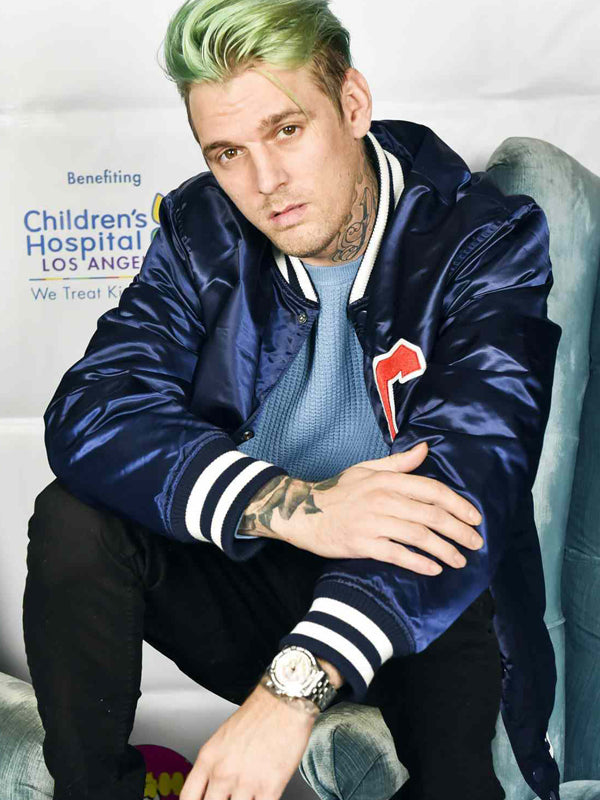 Aaron Carter Blue Satin Bomber Jacket Free Shipping Australia USA UK