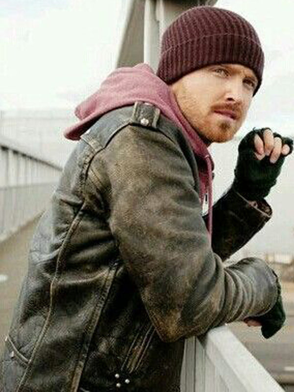 Aaron Paul Better Call Saul Distressed Black Leather Jacket Free Shipping UK USA Canada