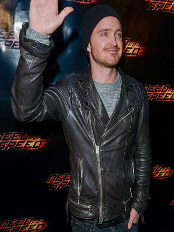 Aaron Paul Need For Speed Black Leather Jacket Celebrity Outfits
