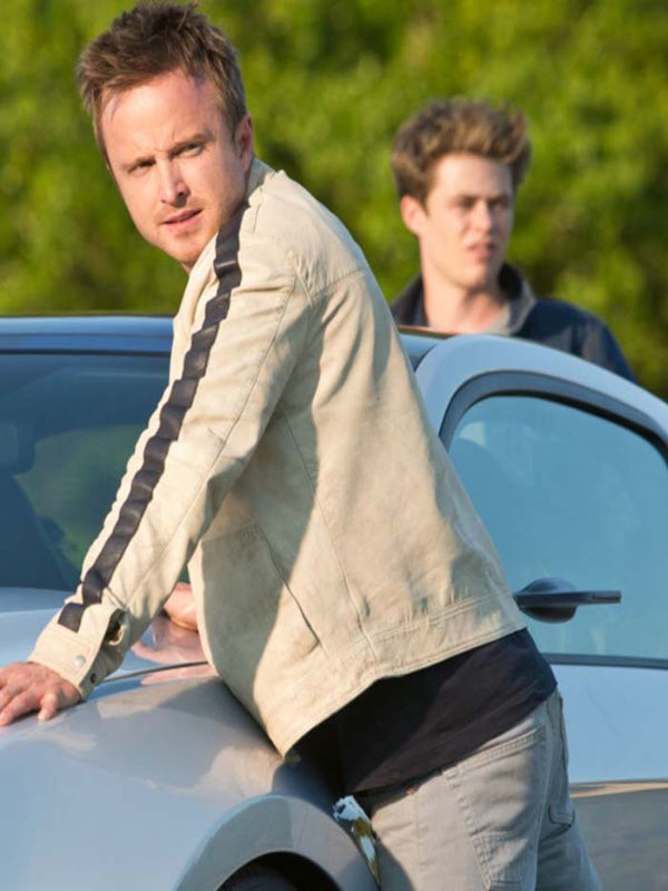 Aaron Paul Need For Speed White Leather Jacket Free Shipping UK USA Canada