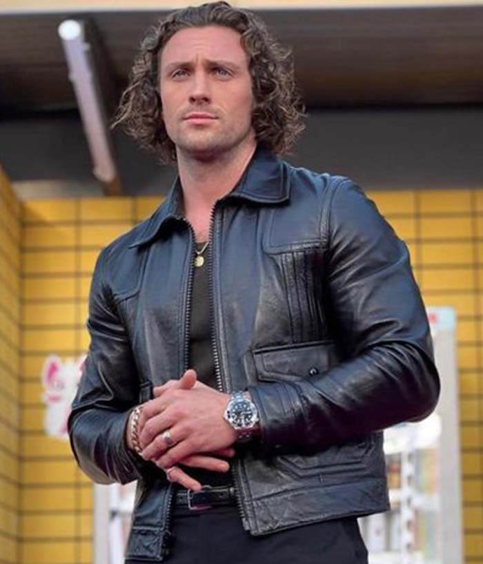 Aaron Taylor Bullet Train Black Leather Jacket Black Friday Sale