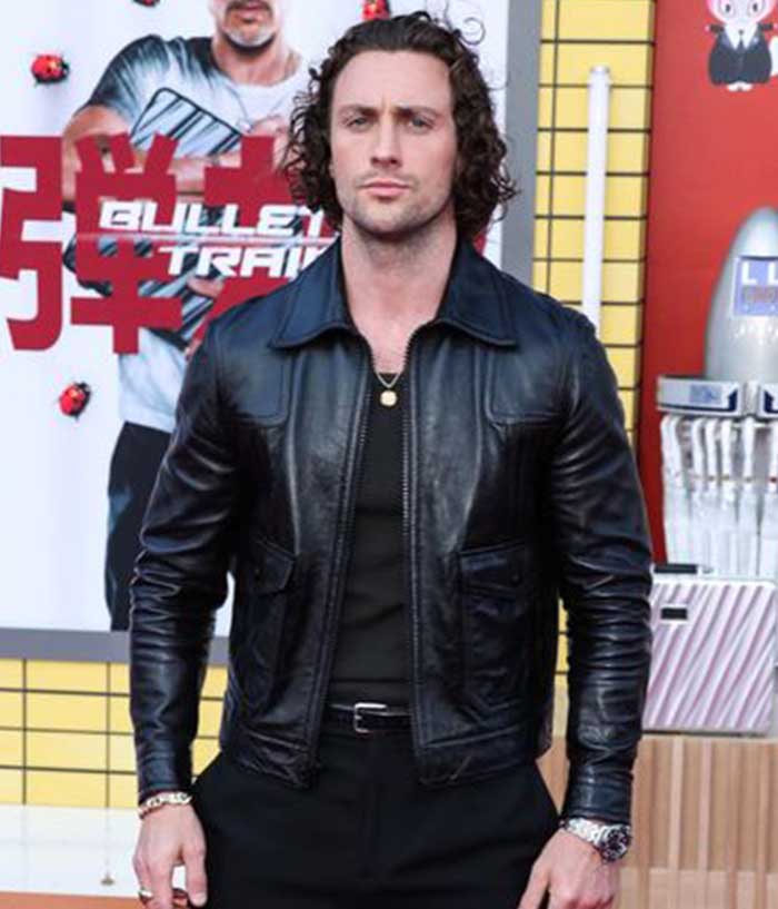 Aaron Taylor Bullet Train Black Leather Jacket Buy now