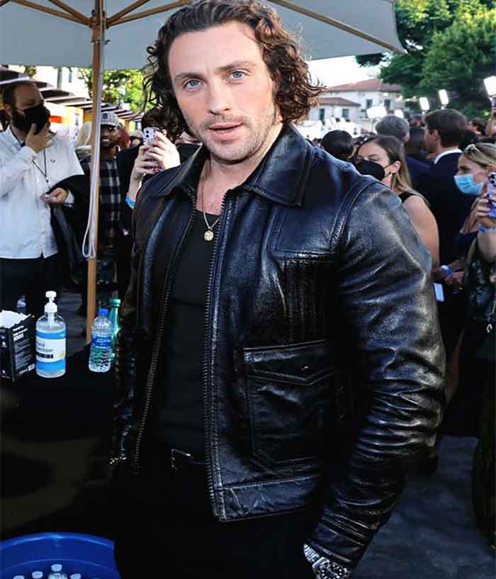 Aaron Taylor Bullet Train Black Leather Jacket New Year Sale