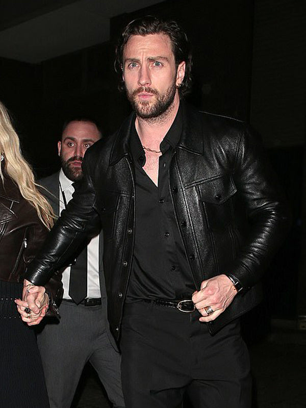 Aaron Taylor Bullet Train Trucker Leather Jacket Christmas Sale