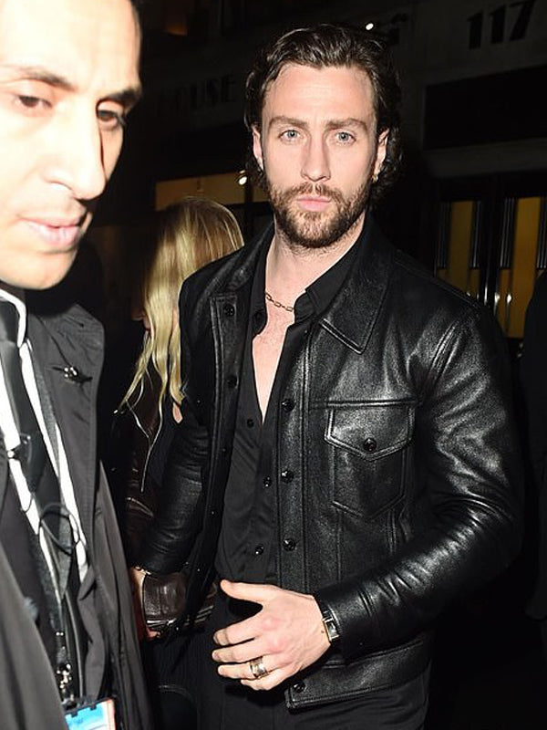 Aaron Taylor Bullet Train Trucker Leather Jacket Free Shipping UK USA Canada