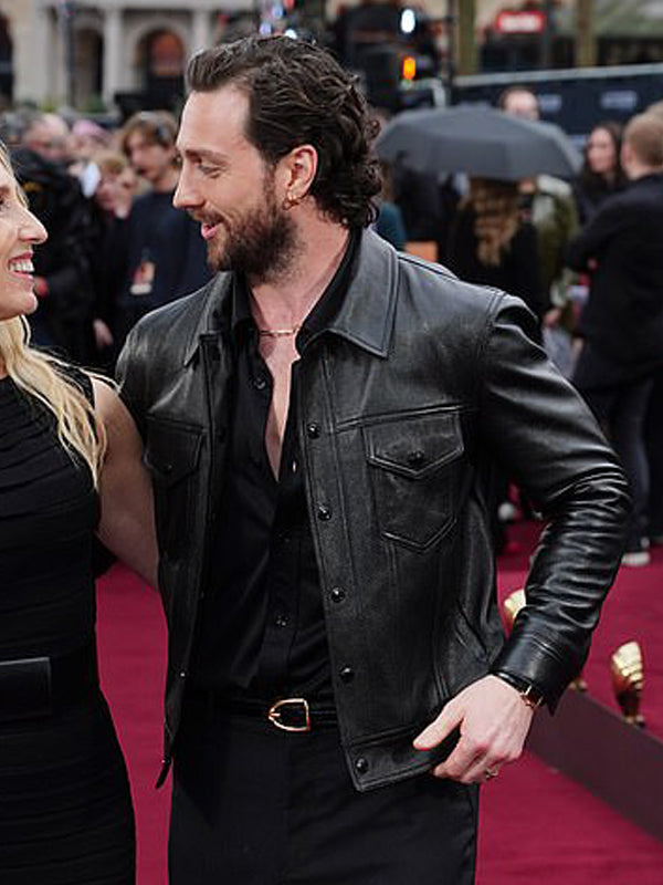 Aaron Taylor Bullet Train Trucker Leather Jacket Hot Sale