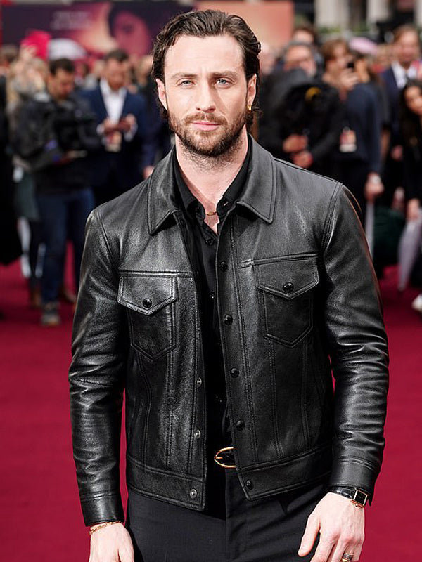 Aaron Taylor Bullet Train Trucker Leather Jacket