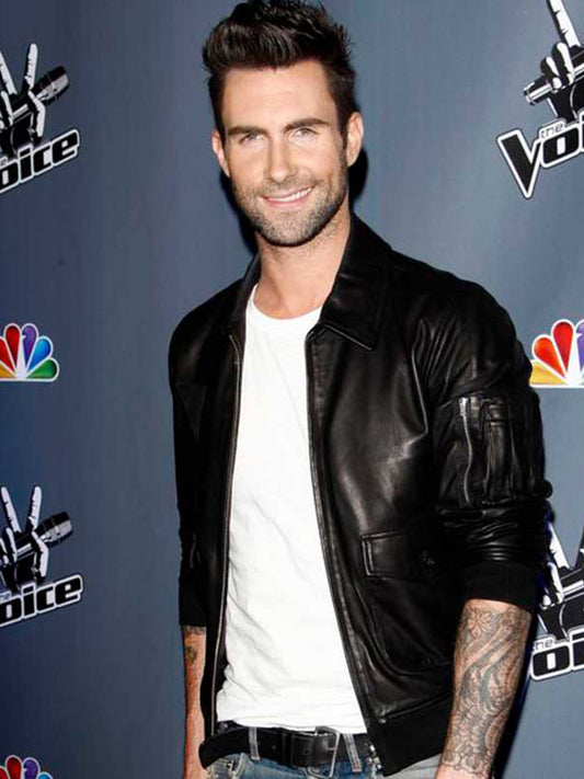 Adam Levine Black Bomber Leather Jacket Christmas Sale