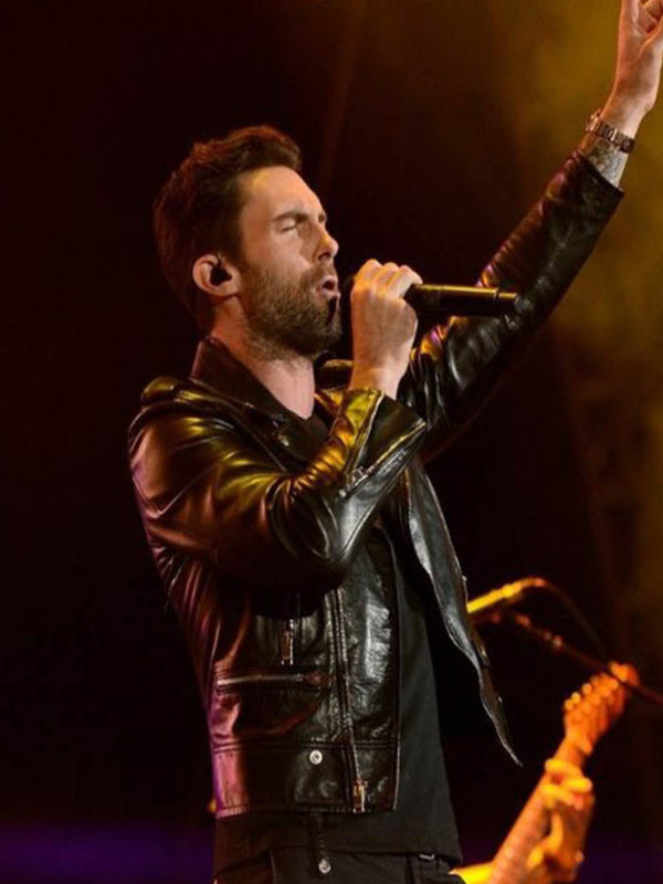 Adam Levine Black Leather Biker Jacket Easter Sale