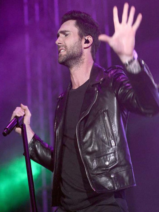 Adam Levine Black Leather Biker Jacket