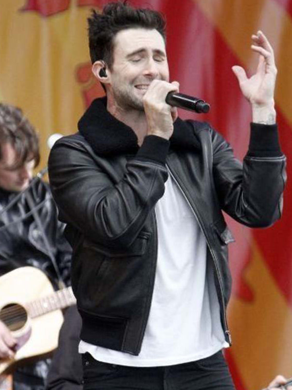 Adam Levine Bomber Aviator Black Leather Jacket Celebrity Sale
