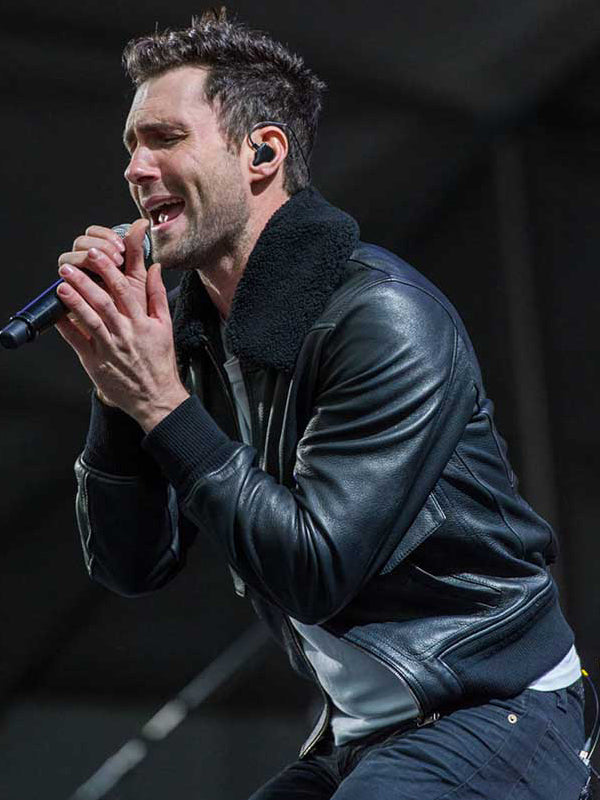 Adam Levine Bomber Aviator Black Leather Jacket Christmas Sale