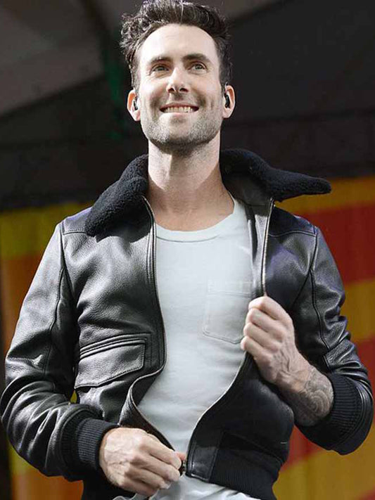 Adam Levine Bomber Aviator Black Leather Jacket Hot Sale
