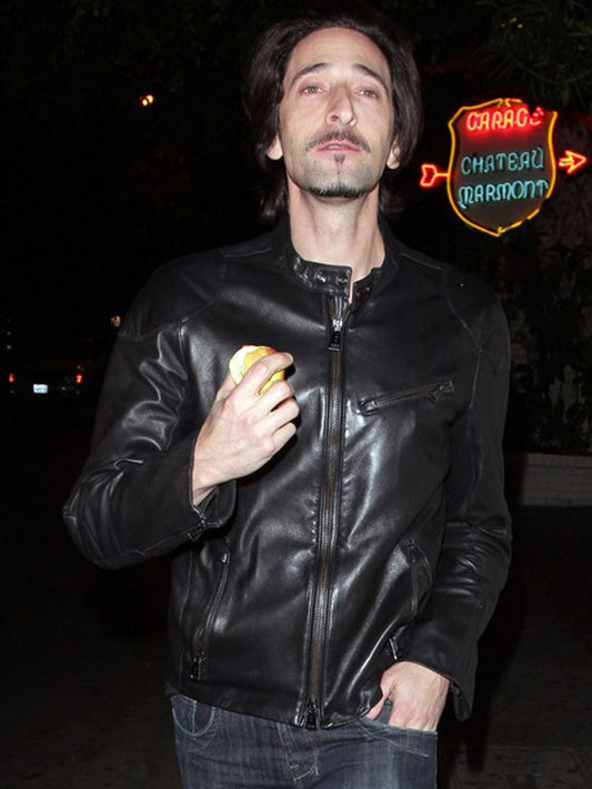 Adrien Brody Classic Biker Black Leather Jacket Black Friday Sale