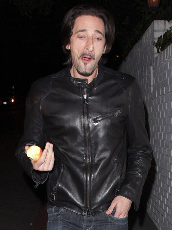 Adrien Brody Classic Biker Black Leather Jacket Cyber monday Sale