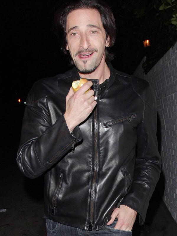 Adrien Brody Classic Biker Black Leather Jacket Shop now