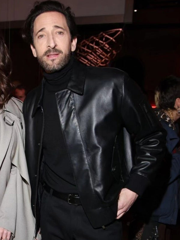 Adrien Brody Classic Trucker Leather Jacket Shop now