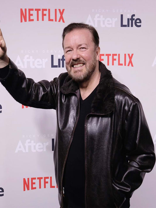 Afterlife Ricky Gervais Black Leather Classic Jacket Black Friday Sale
