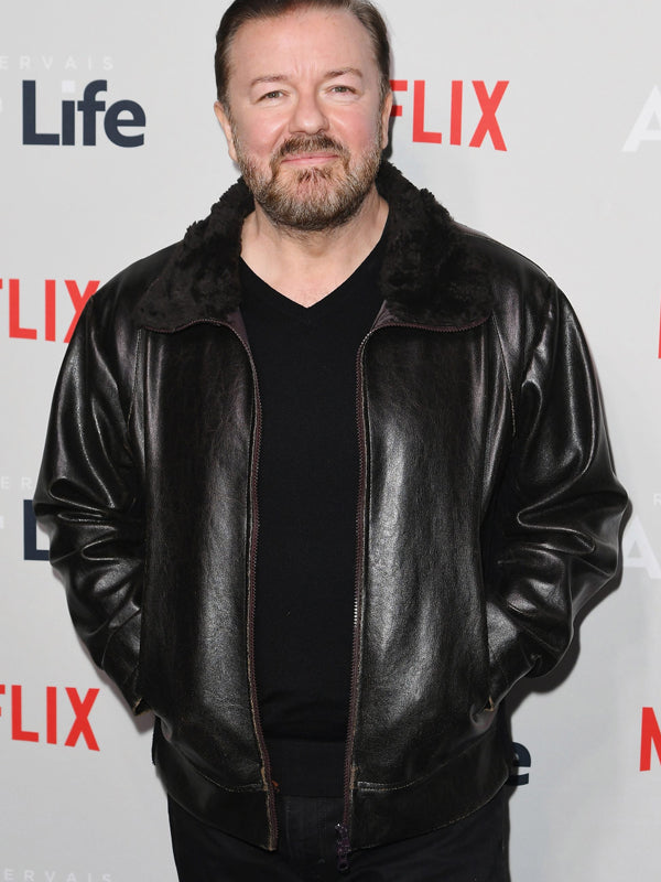 Afterlife Ricky Gervais Black Leather Classic Jacket New Year Sale