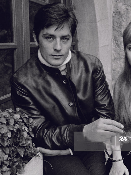 Alain Delon Vintage Leather Biker Jacket Celebrity Outfits
