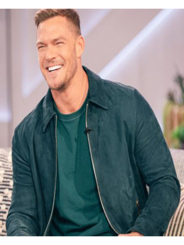 Alan Ritchson Green Leather Suede Jacket Celebrity Style Winter Sale