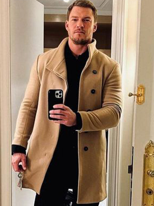 Alan Ritchson Reacher Classic Brown Wool Coat New Year Sale