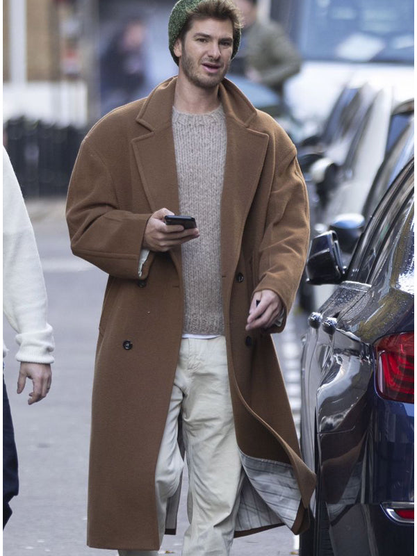 Andrew Garfield Spider Man Trench Brown Wool Coat Black Friday Sale