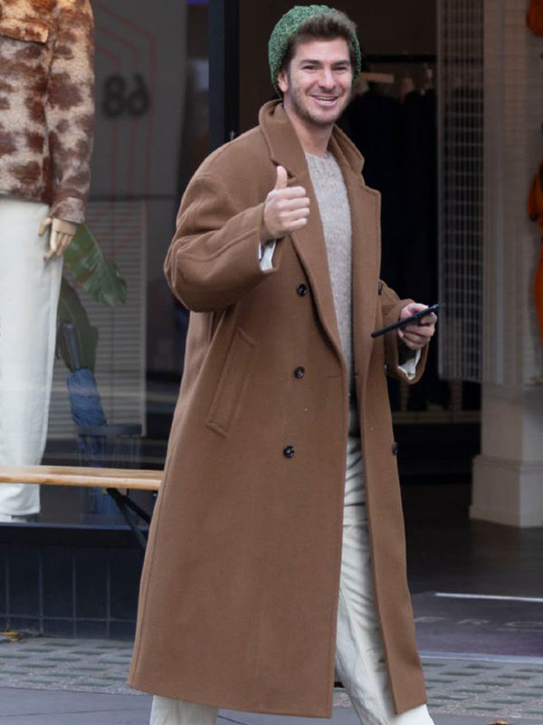 Andrew Garfield Spider Man Trench Brown Wool Coat Free Shipping Worldwide