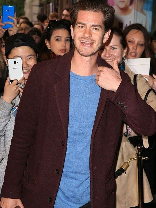Andrew Garfield We Live In Time Burgundy Wool Coat Celebrity Outfits