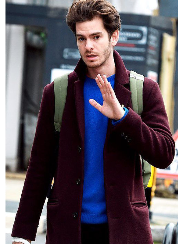 Andrew Garfield We Live In Time Burgundy Wool Coat Shop now