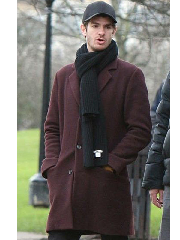 Andrew Garfield We Live In Time Burgundy Wool Coat