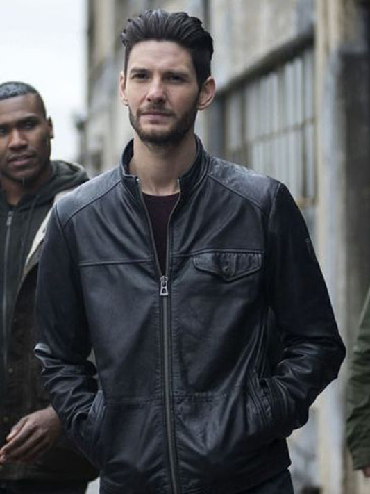 Ben Barnes Biker Black Leather Jacket Free Shipping Worldwide