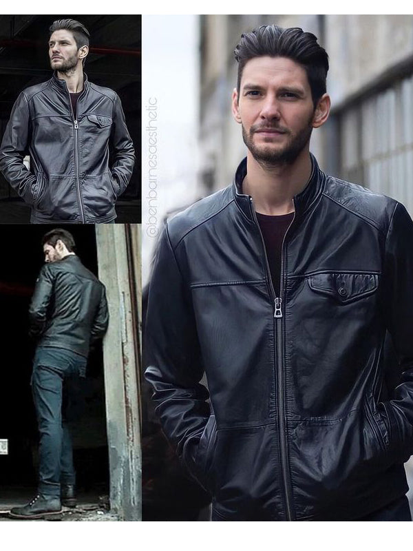Ben Barnes Biker Black Leather Jacket Shop now
