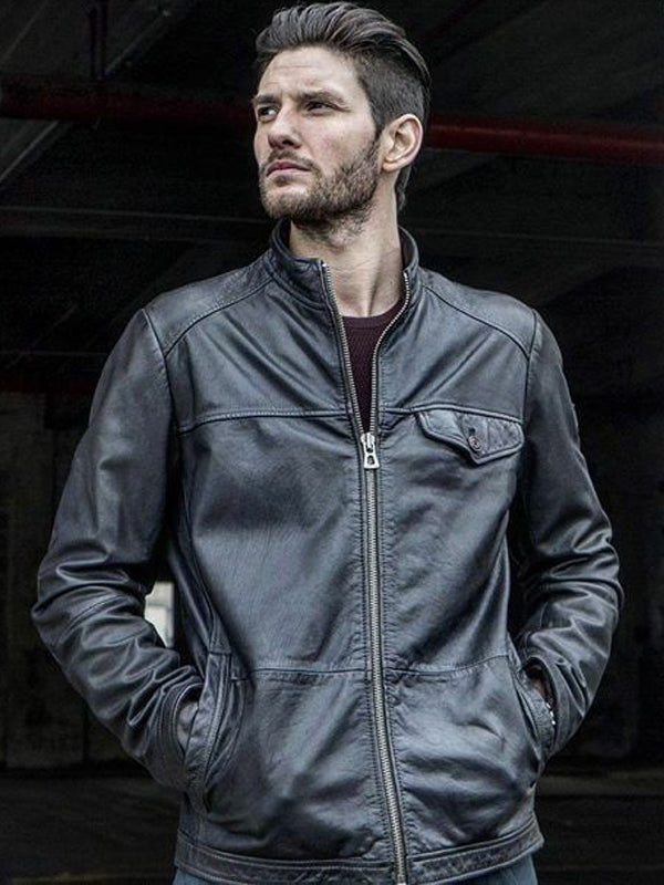 Ben Barnes Biker Black Leather Jacket