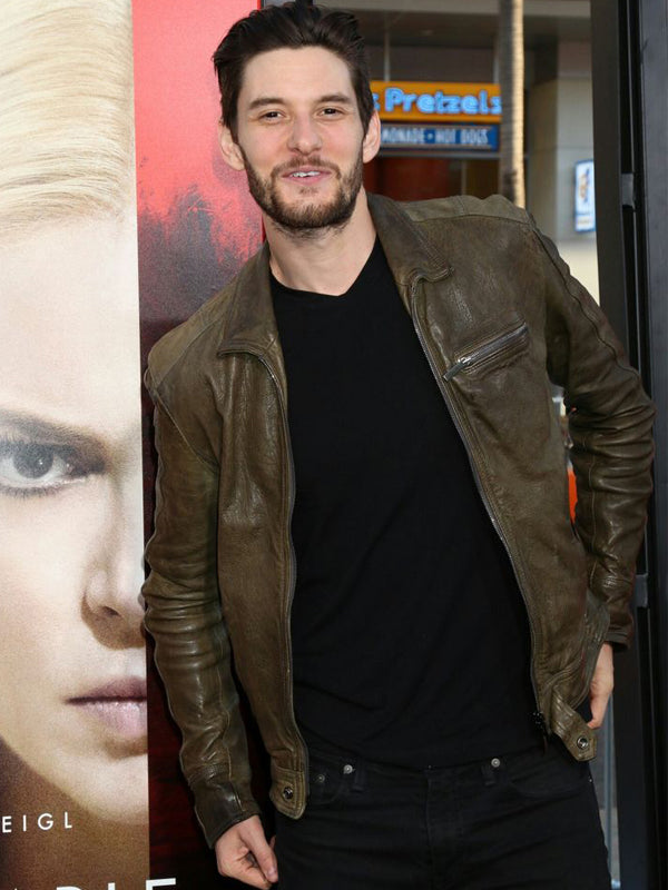 Ben Barnes Brown Distressed Leather Jacket Buy now