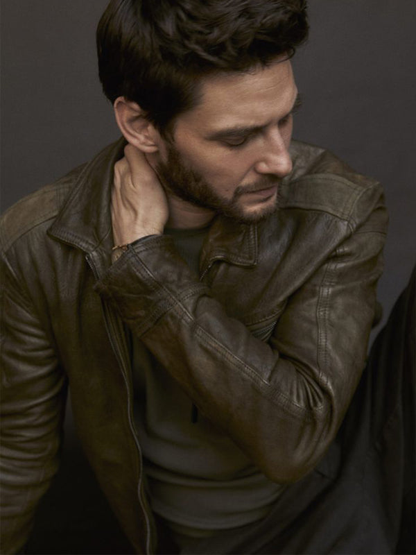 Ben Barnes Brown Distressed Leather Jacket New Year sale