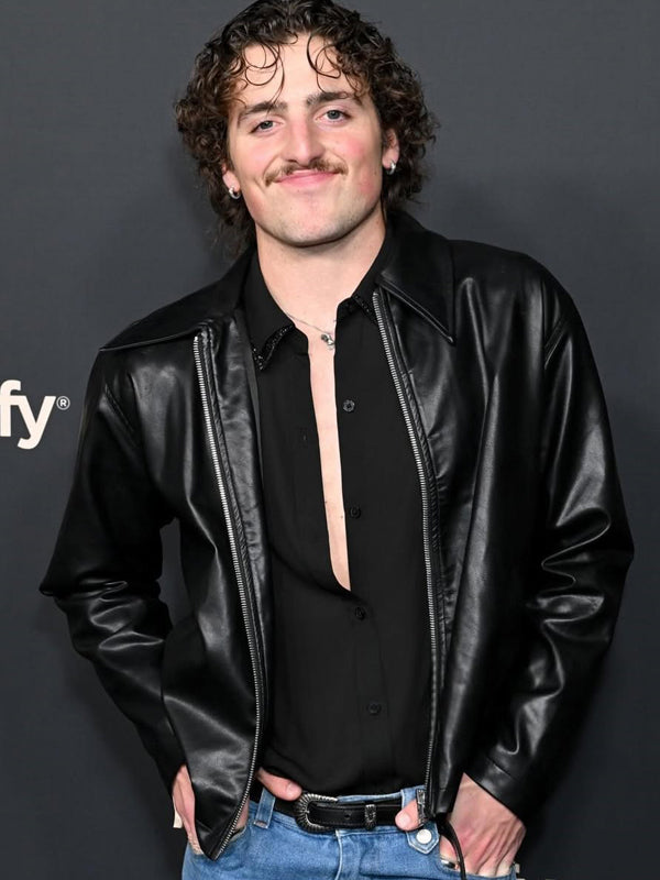Benson Boone Ghost Town Black Leather Jacket celebrity Outfits