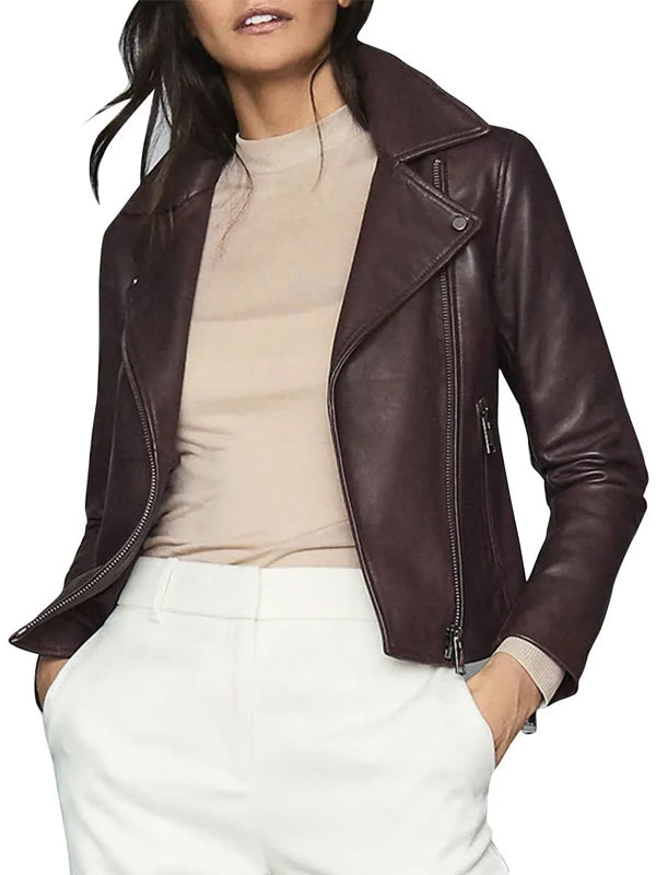 Big Sky Jenny Hoyt Brown Biker Leather Jacket Shop now
