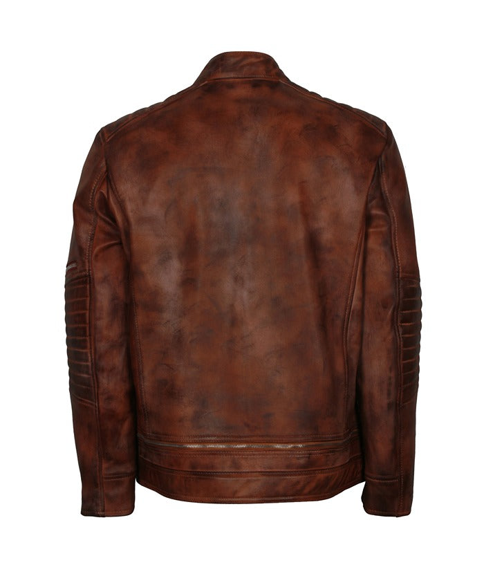 Biker Brown Distressed Quilted Leather Jacket veste en cuir