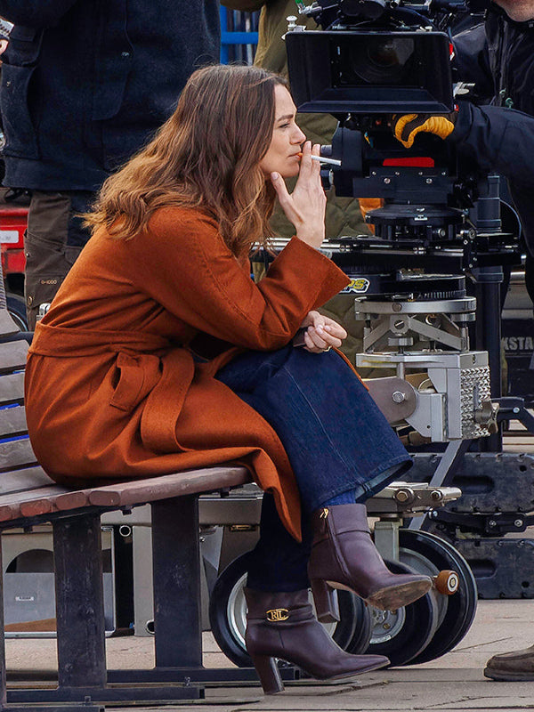 Black Doves Keira Knightley Tan Trench Wool Coat Free Shipping UK USA Canada