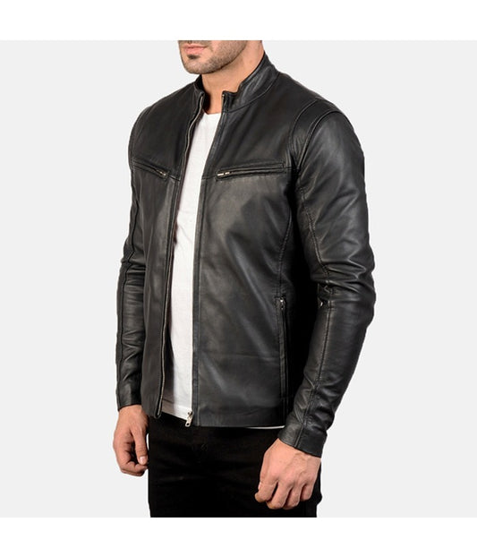 Black Vintage Mens Classic Biker Leather Jacket Gifts For Him