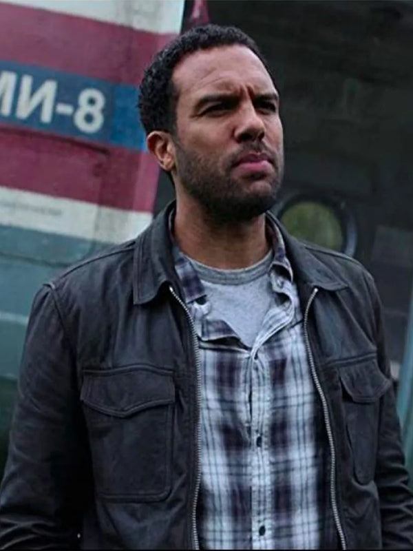 Black Widow O-T Fagbenle Agent Black Leather Jacket Free Shipping UK USA Canada
