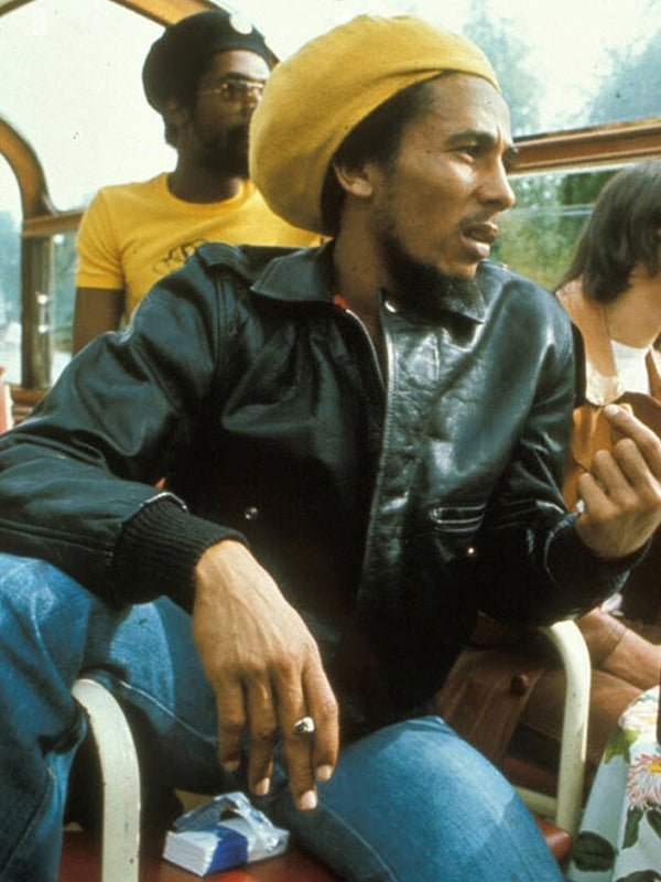 Bob Marley Vintage Bomber Black Leather Jacket Black Friday Sale